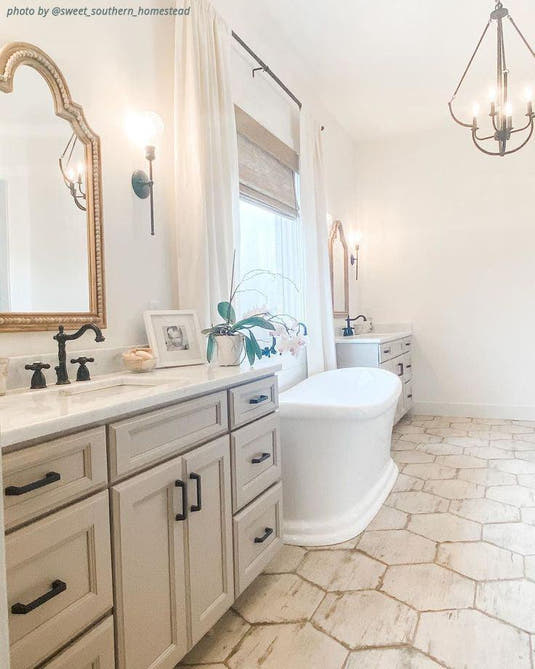 Hexagon Tile Floor from Tile Club for a Farmhouse Bathroom