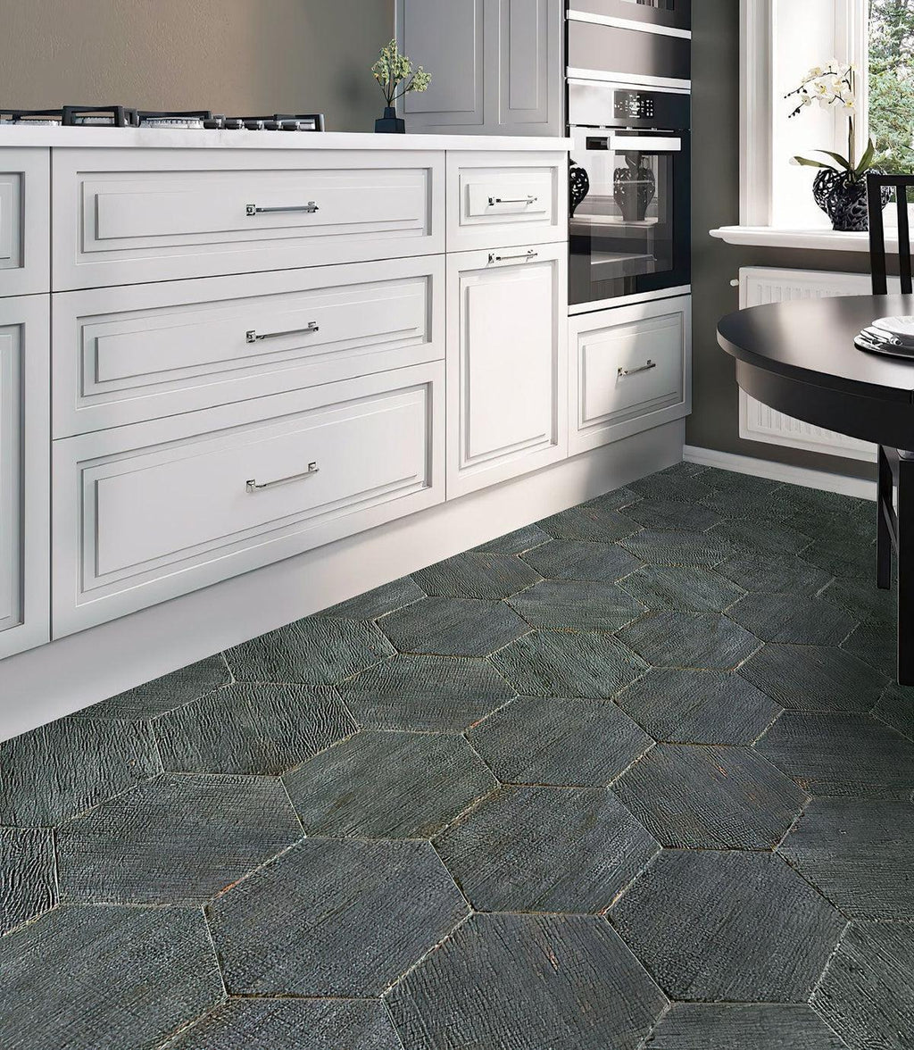Black & White Kitchen with Retro Cendra Hex Floor