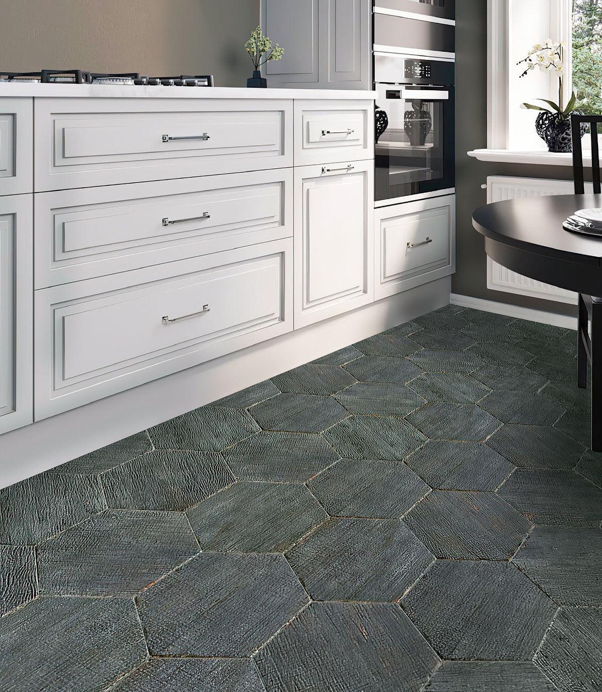 Black & White Kitchen with Retro Cendra Hex Floor
