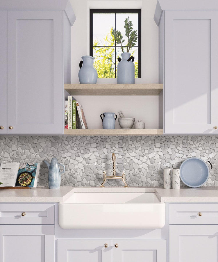 River Pebbles Carrara & Thassos Marble Tile | Tile Club