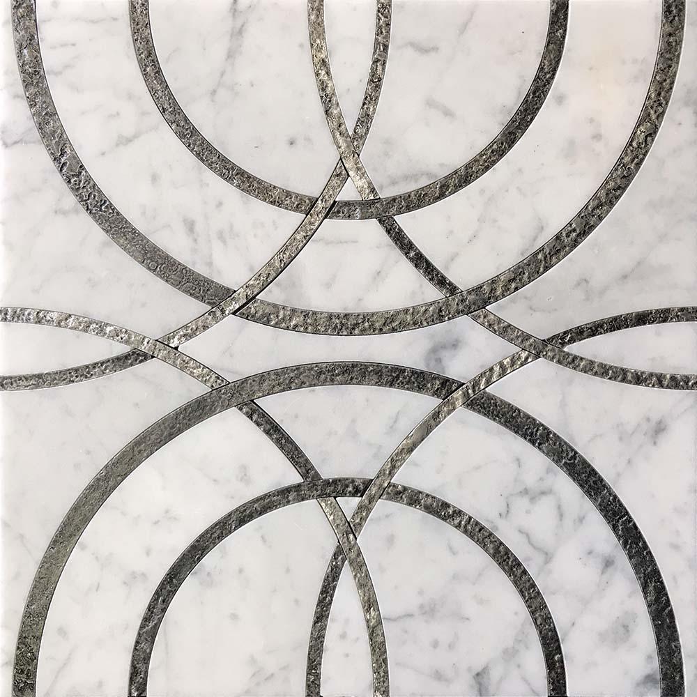 Roman Circles Carrara White Waterjet Mosaic With Silver Lines | Position1