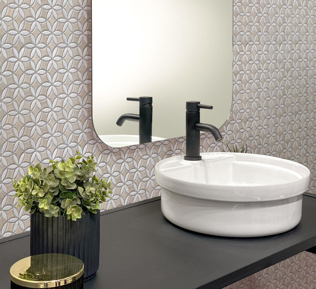 Wood look marble tile flower pattern bathroom wall