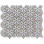 Roman Flower Wooden Beige And Carrara Marble Mosaic Tile | Tile Club