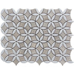 Roman Flower Wooden Beige And Carrara Marble Mosaic Tile Sample