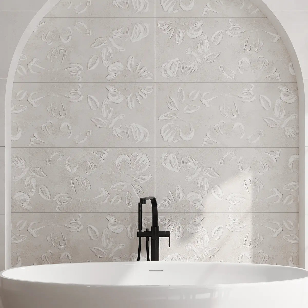 Rowena Impasto Gray Mural Ceramic Tile 18x48 Bathroom Accent Wall
