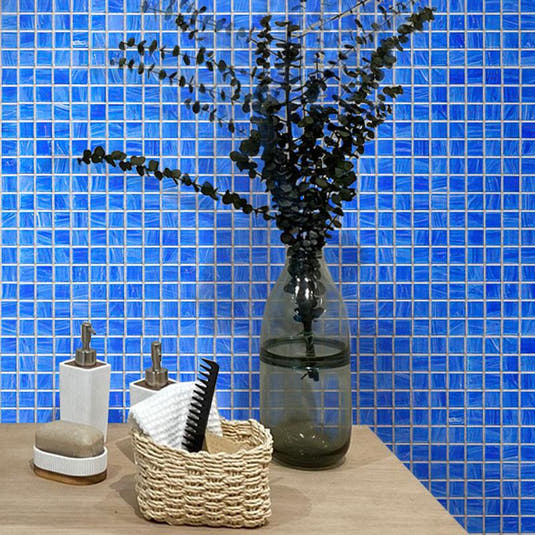 Royal Blue Mixed Swirls Squares Glass Pool Tile | Tile Club