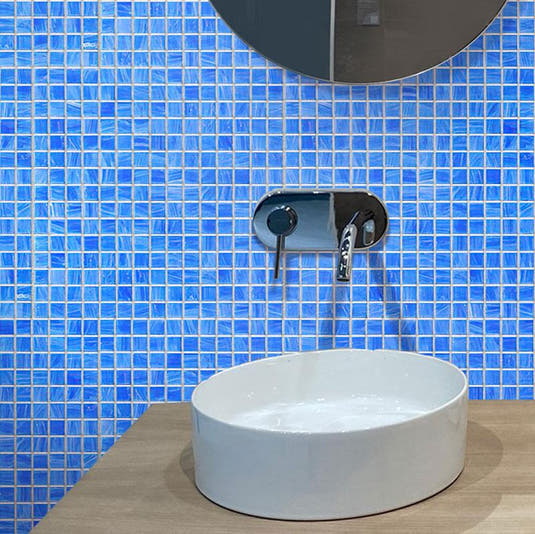 Royal Blue Mixed Swirls Squares Glass Pool Tile | Tile Club