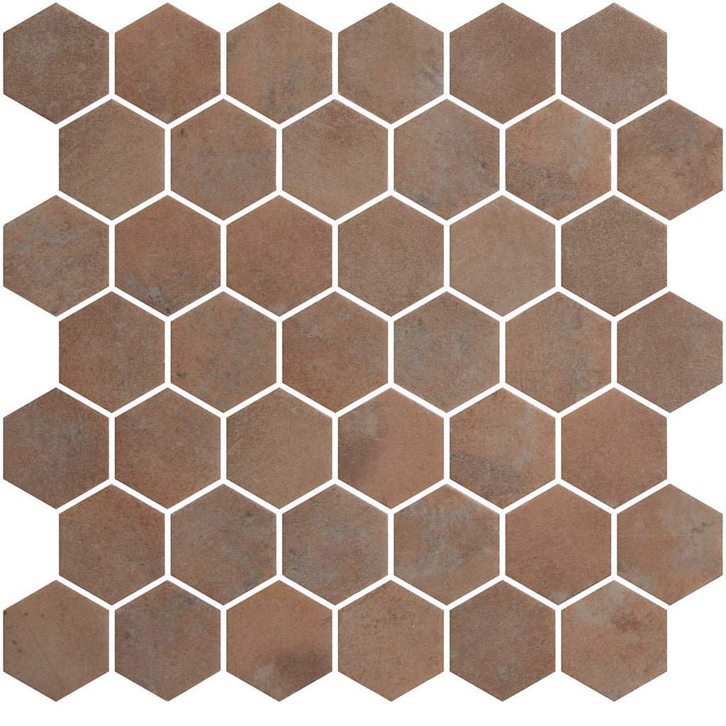 Sagrada Recycled Glass Copper Hexagon Mosaic Tile | Tile Club