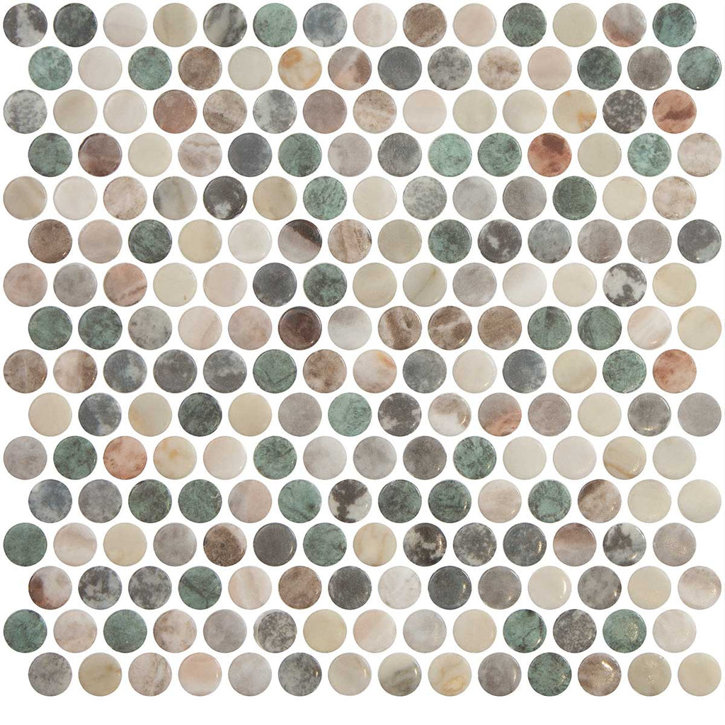 Sagrada Recycled Glass Multicolor Penny Round Tile | Tile Club