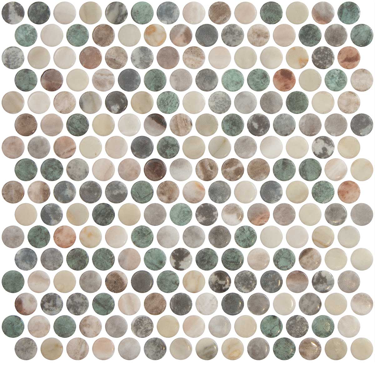 Sagrada Recycled Glass Multicolor Penny Round Tile | Tile Club