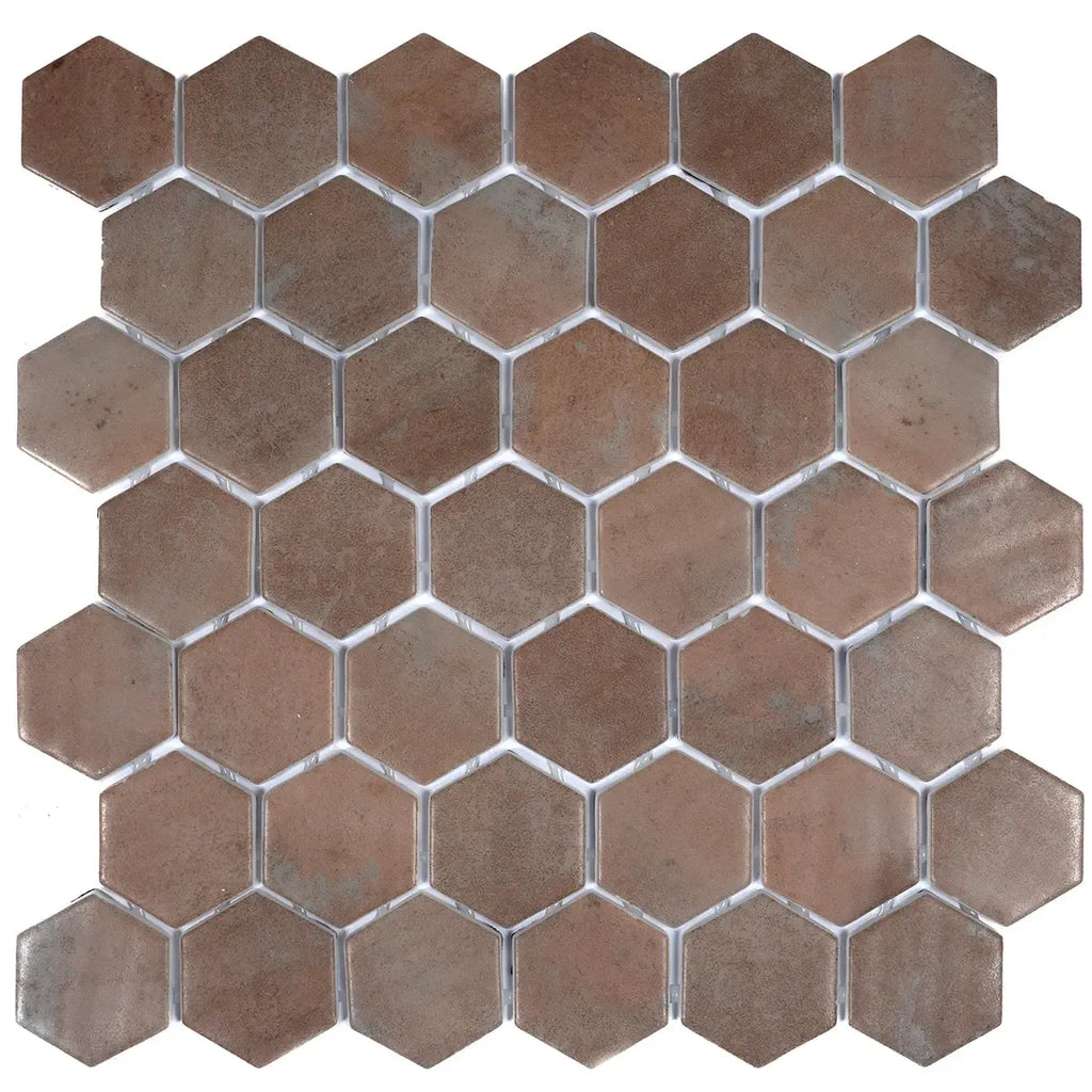 Sagrada Recycled Glass Copper Hexagon Mosaic Tile | Tile Club