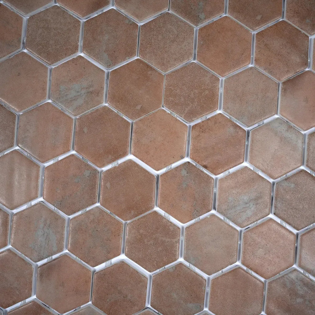 Sagrada Recycled Glass Copper Hexagon Mosaic Tile | Tile Club