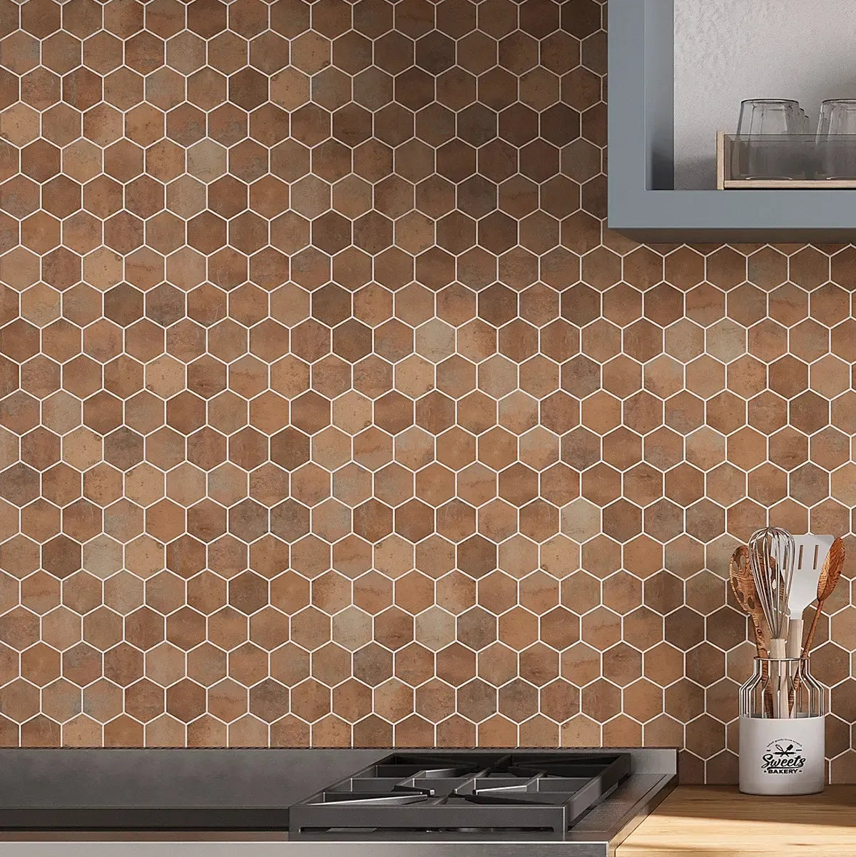 Sagrada Recycled Glass Copper Hexagon Mosaic Tile | Tile Club