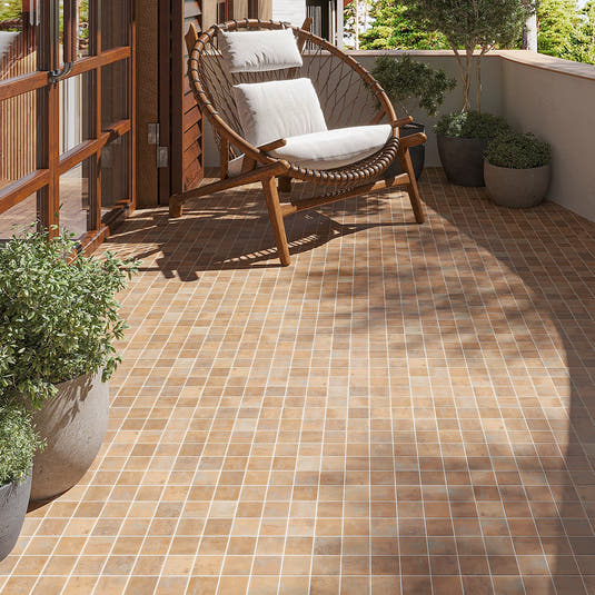 Sagrada Recycled Glass Copper Square Mosaic Tile Outdoor Patio