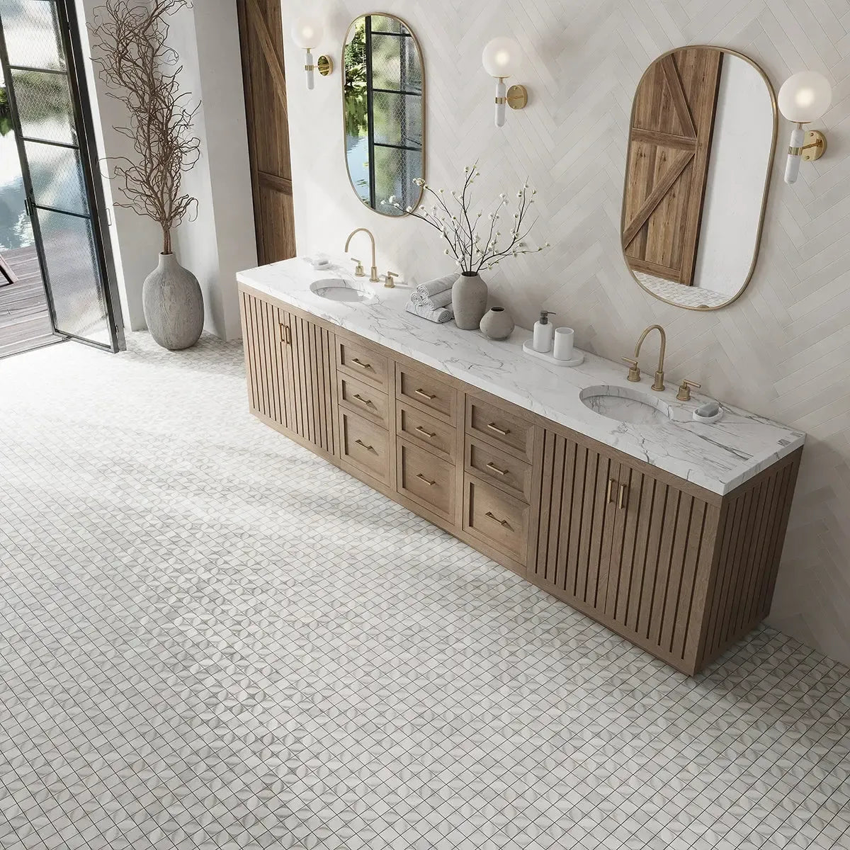 Sagrada Recycled Glass Flor Beige Mosaic Tile | Tile Club