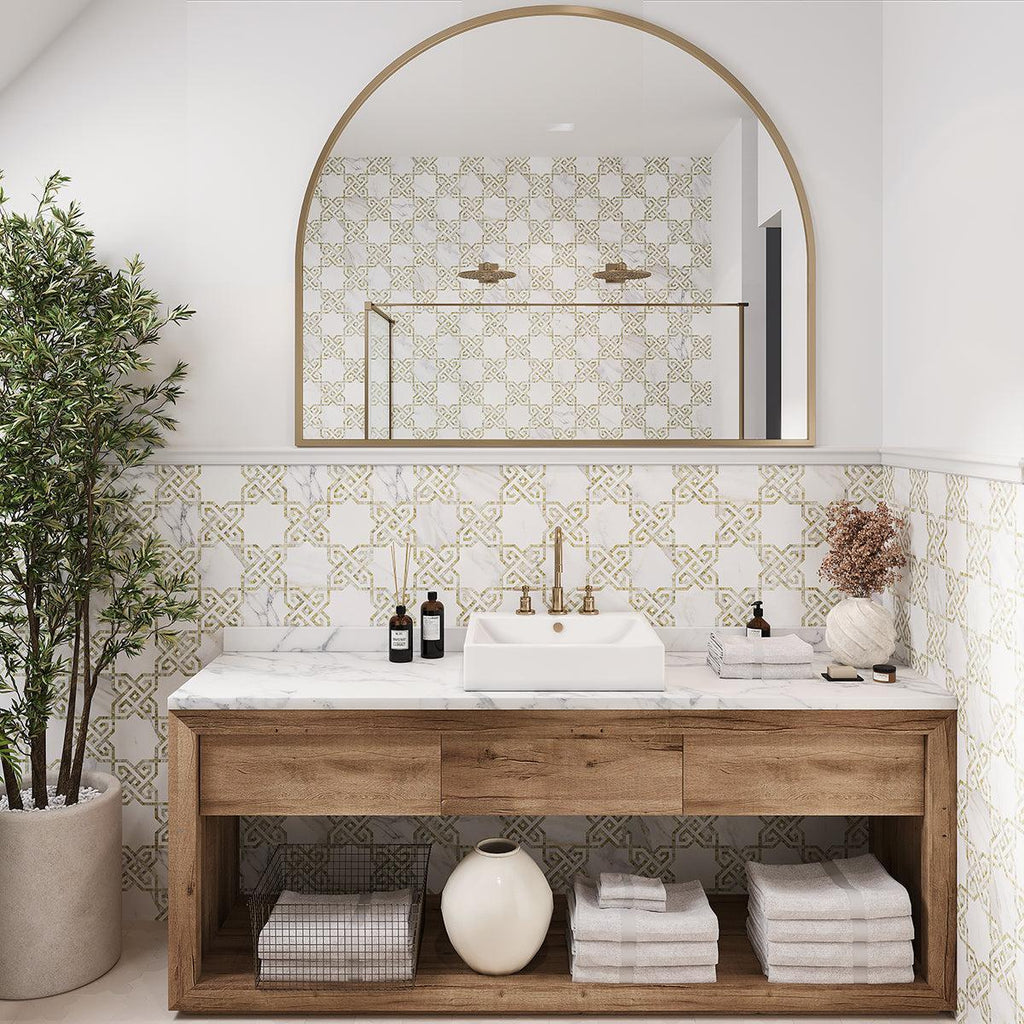 Salma Calacatta Gold Marble and Stained Glass Mosaic Tile | Tile Club