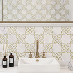 Salma Calacatta Gold Marble and Stained Glass Mosaic Tile | Tile Club