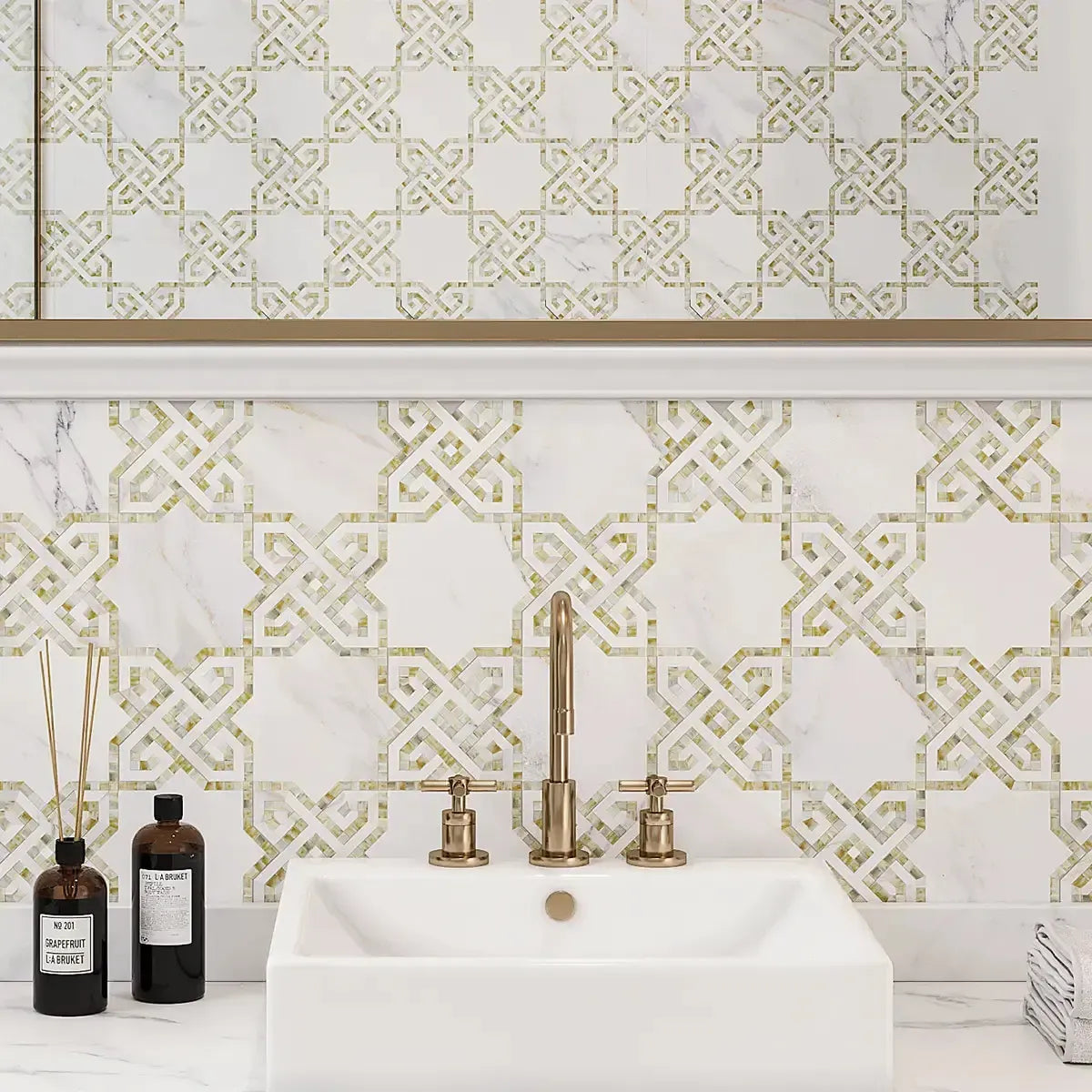 Salma Calacatta Gold Marble and Stained Glass Mosaic Tile | Tile Club