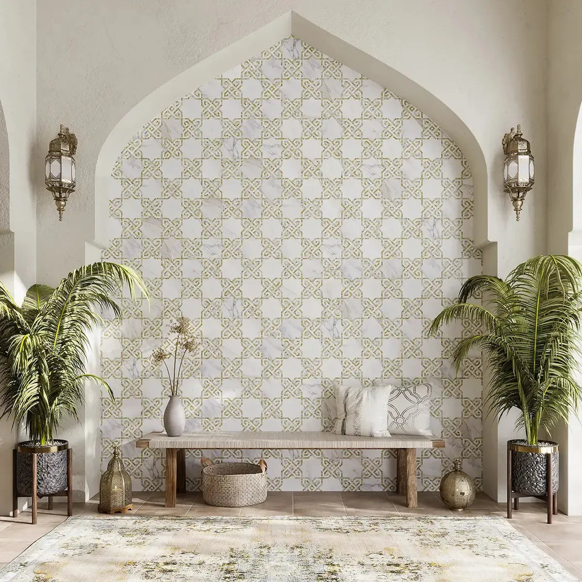 Salma Calacatta Gold Marble and Stained Glass Mosaic Tile | Tile Club