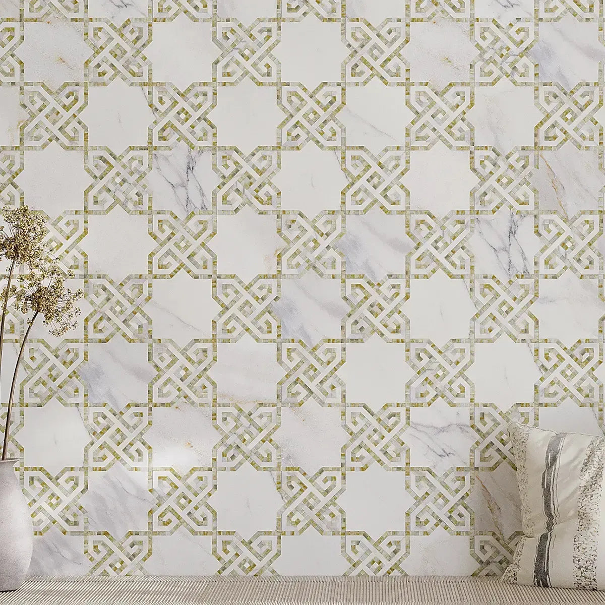 Moroccan Glass and Marble mosaic tile for an entryway accent wall