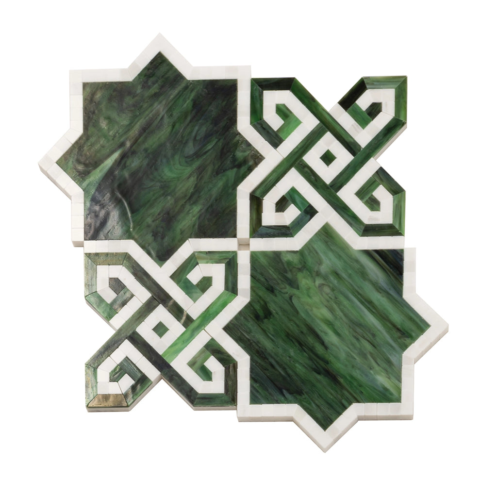 Salma Emerald Stained Glass and Dolomite Mosaic Tile | Tile Club