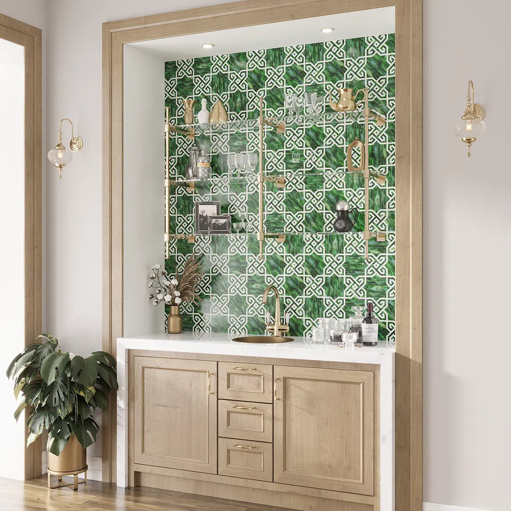 Salma Emerald Stained Glass and Dolomite Mosaic Tile | Tile Club