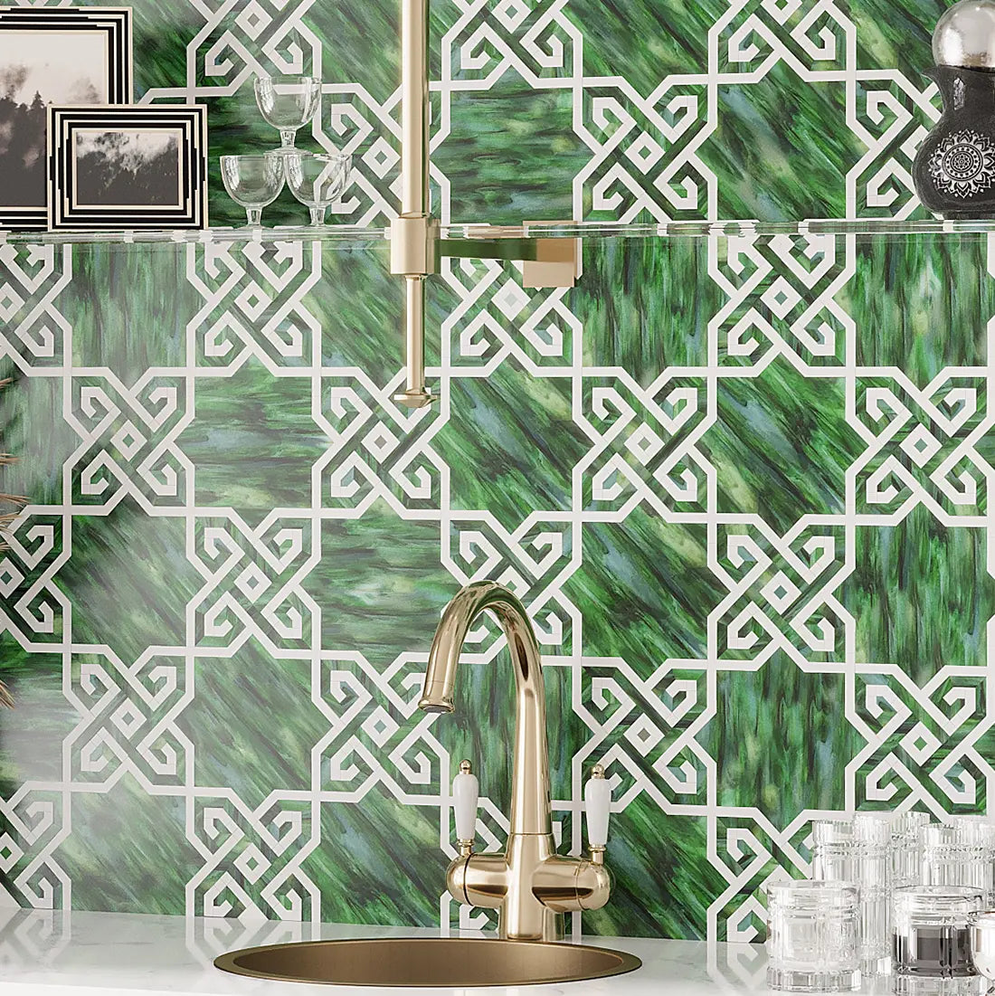 Salma Emerald Stained Glass and Dolomite Mosaic Tile