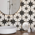 Black star patterned retro Spanish wall tile