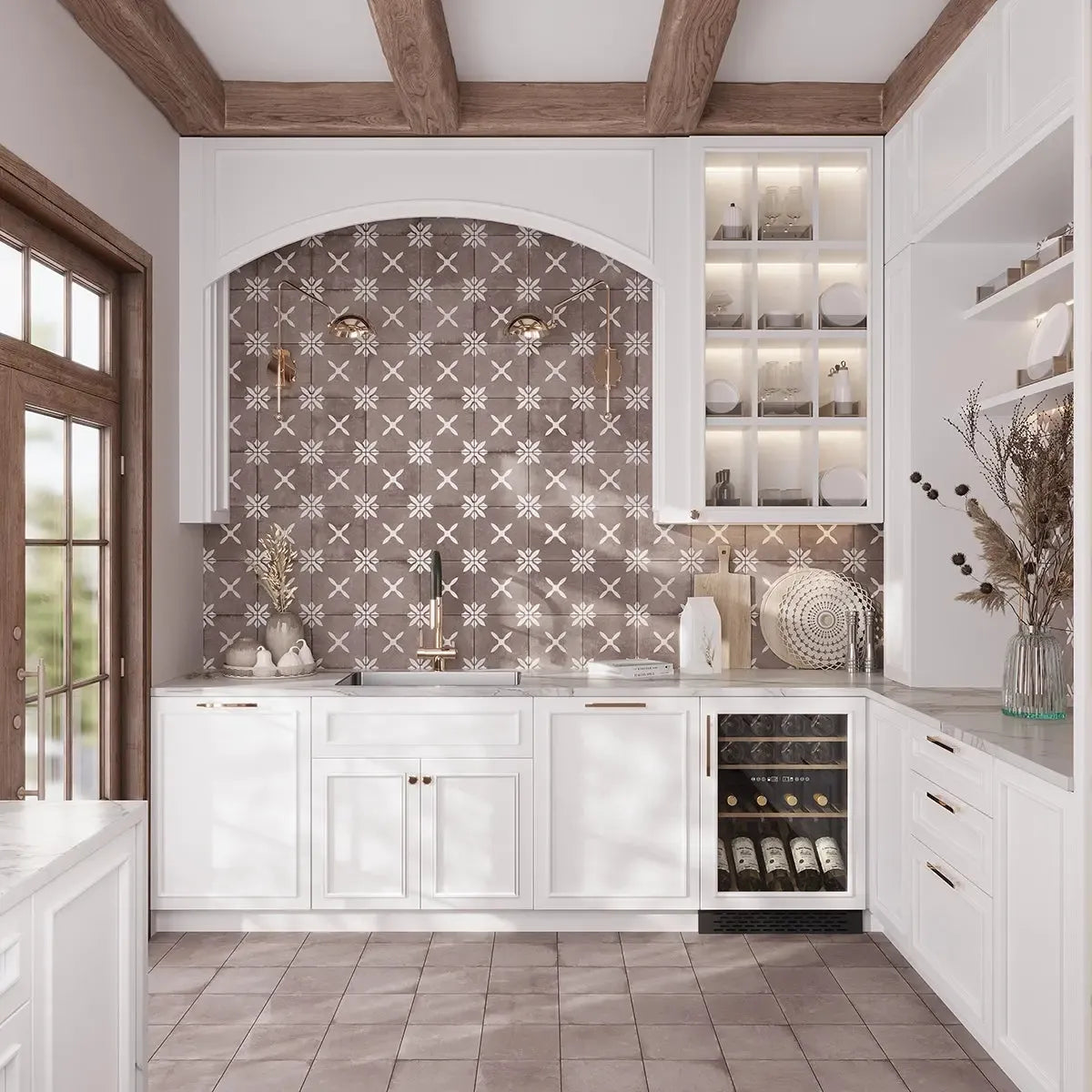 San Clemente Coffee Flower 8.78 x 8.78 Porcelain Tile | Spanish