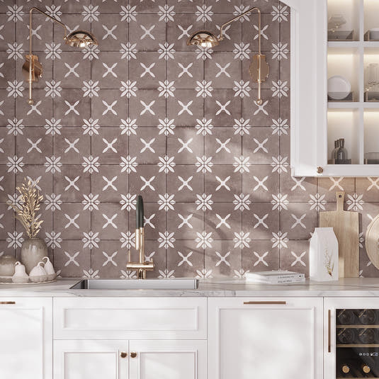 San Clemente Coffee Flower 8.78 x 8.78 Porcelain Tile Kitchen & Bar Backsplash