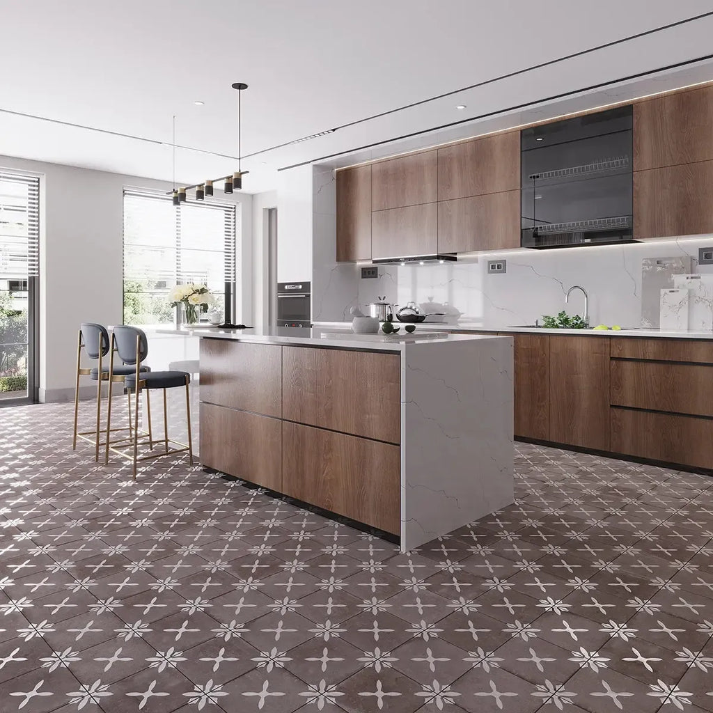 San Clemente Coffee Flower 8.78 x 8.78 Porcelain Tile | Tile Club