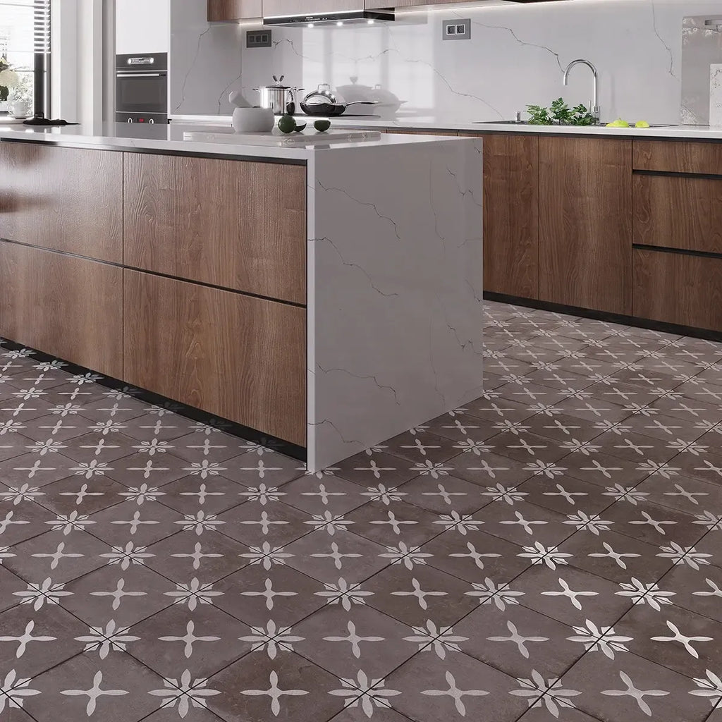 San Clemente Coffee Flower 8.78 x 8.78 Porcelain Tile | Tile Club