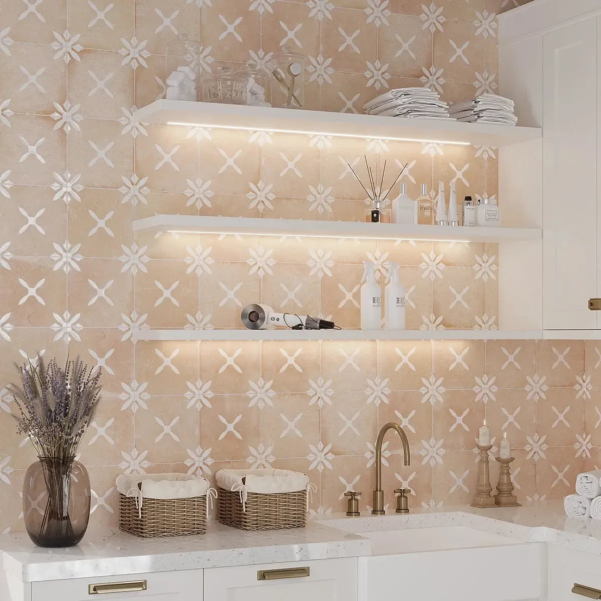 San Clemente Terracotta Flower 8.78 x 8.78 Porcelain Tile Laundry Room