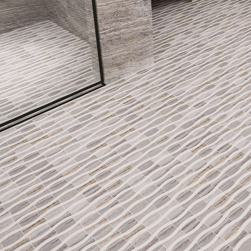 Sand Valley and Thassos Bow-Tie Marble Mosaic Tile | Tile Club