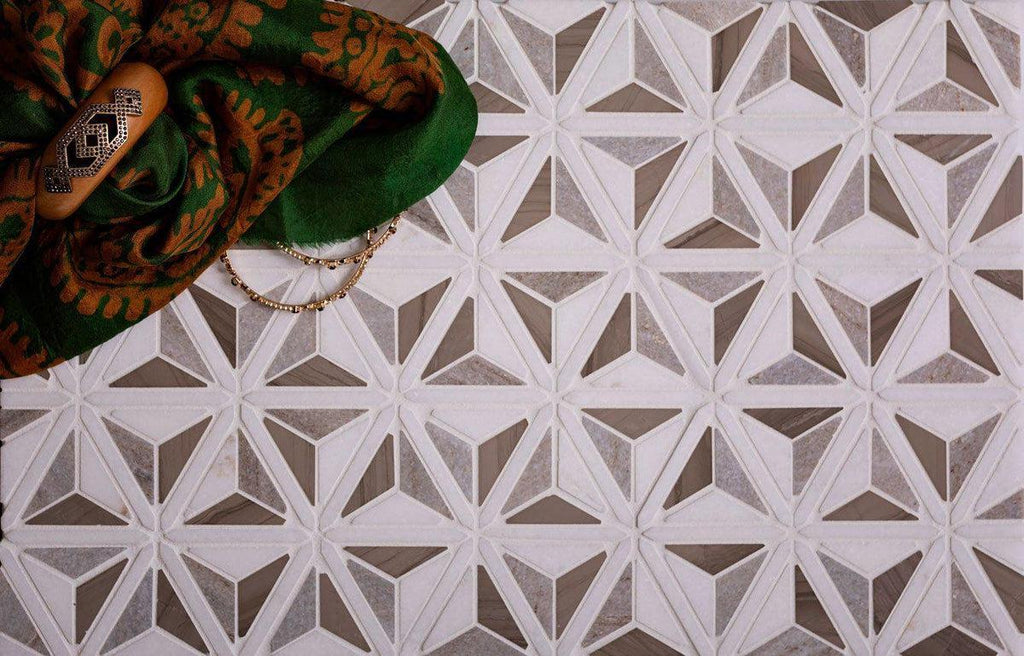 11.7" x 12.1" San Valley And Thassos Leaf Marble Mosaic Tile