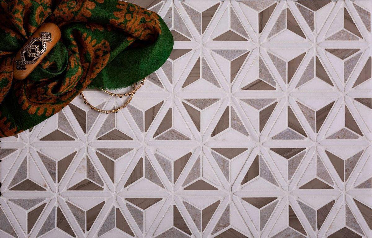 11.7" x 12.1" San Valley And Thassos Leaf Marble Mosaic Tile