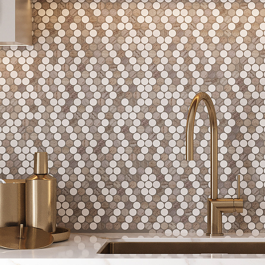 Sand Valley and Thassos Marble Penny Round Tile | Tile Club
