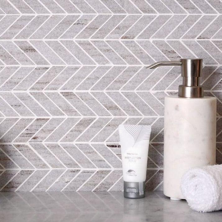Sand Valley Herringbone Marble Mosaic Tile backsplash