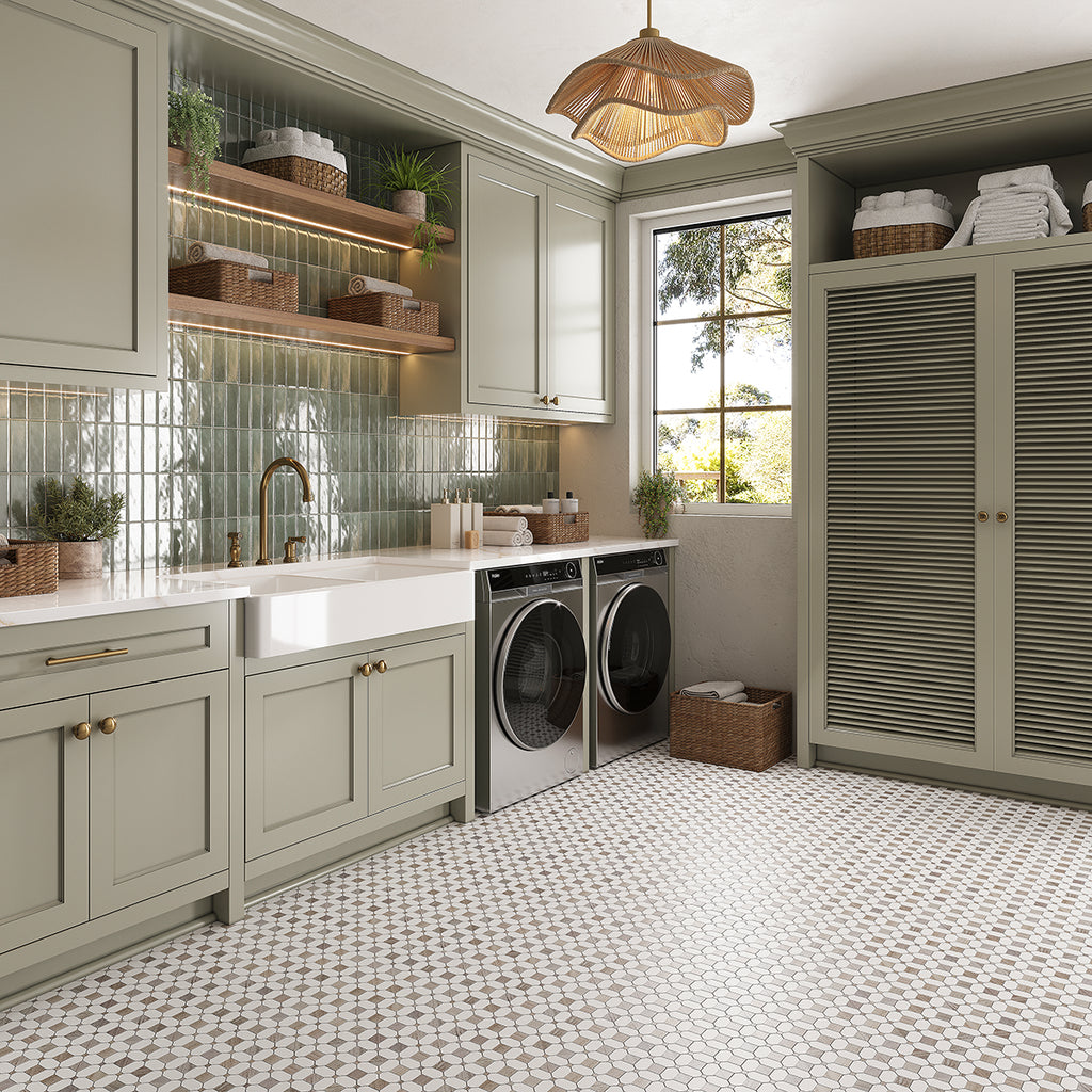 Sand Valley Octagon and Thassos Square Marble Mosaic Tile | Tile Club