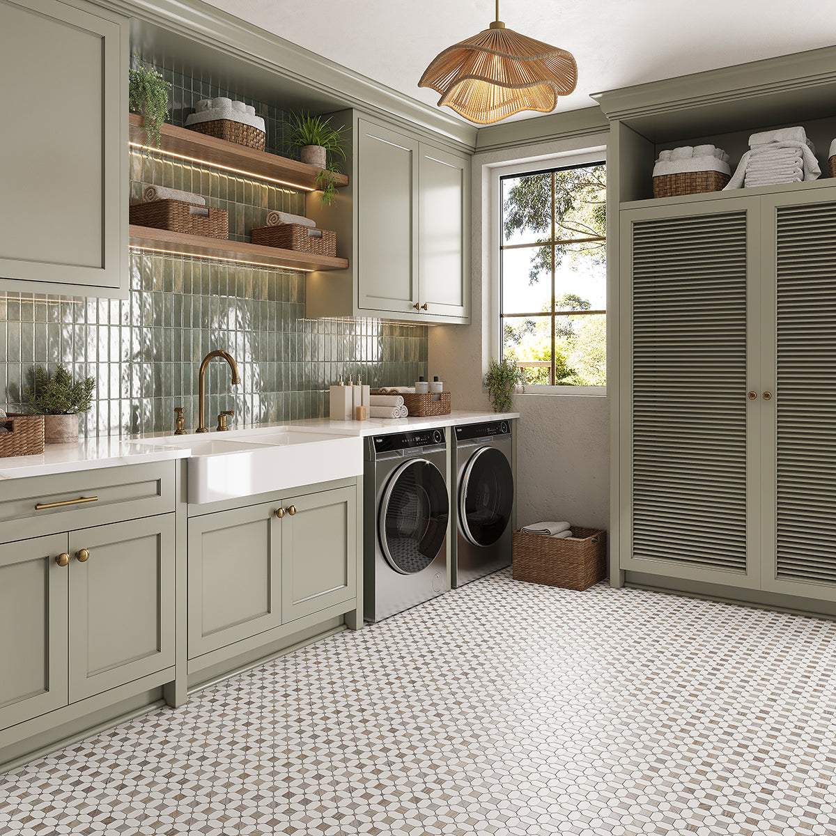 Sand Valley Octagon and Thassos Square Marble Mosaic Tile | Tile Club