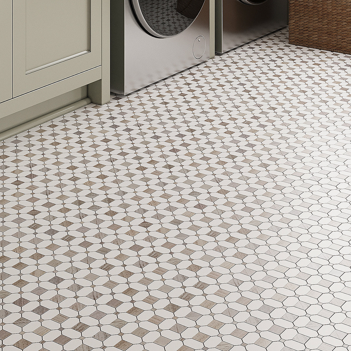 Sand Valley Octagon and Thassos Square Marble Mosaic Tile | Tile Club