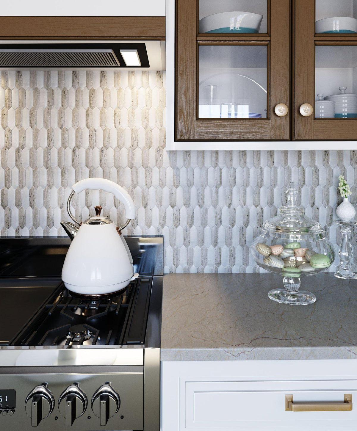 Sand Valley & Thassos Piquet Mosaic Tile for Kitchen Backsplash