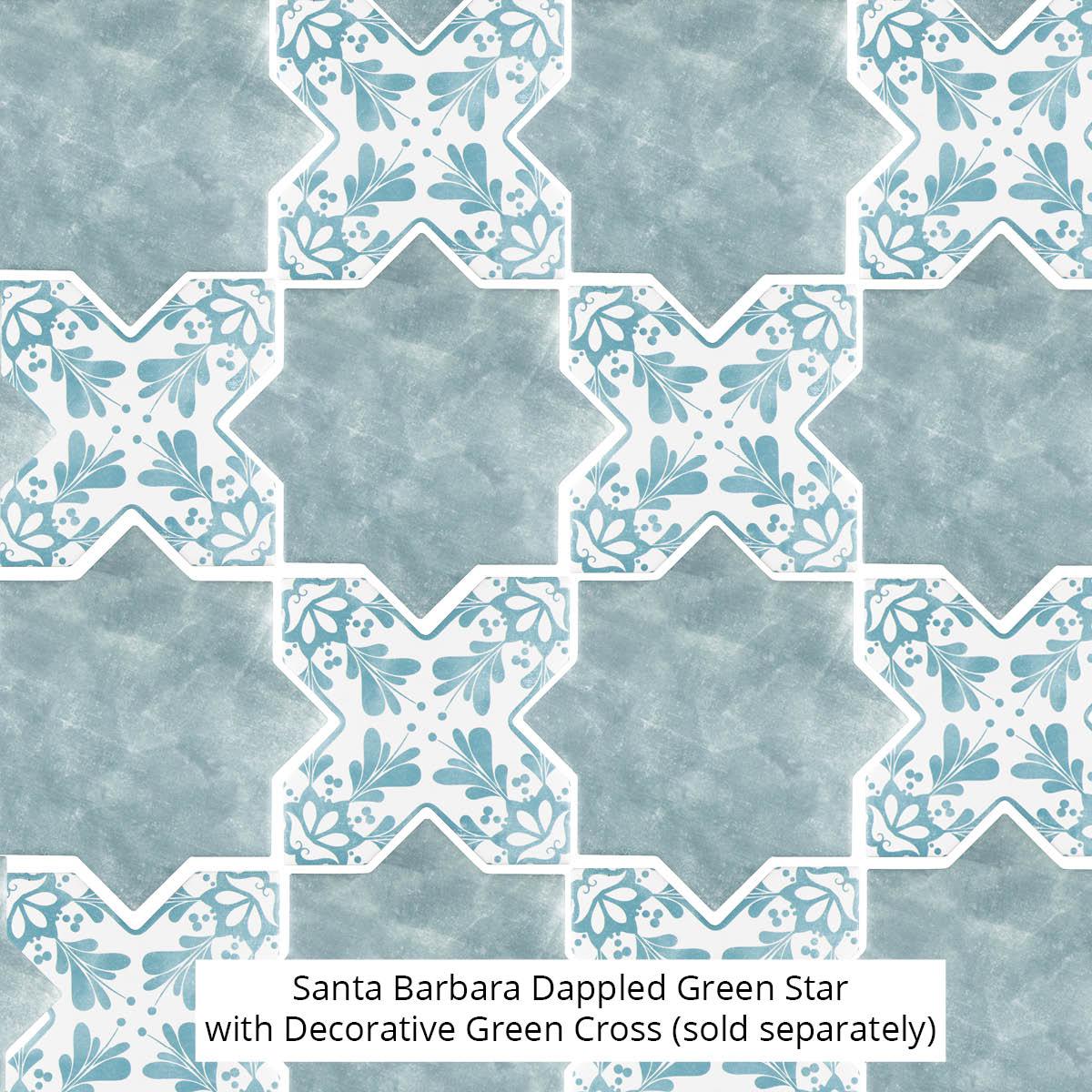 Santa Barbara Dappled Green Decorative Cross | Star and Cross Pattern Tile