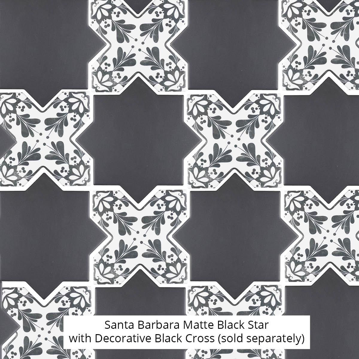 Santa Barbara Black Decorative Cross Ceramic Tile