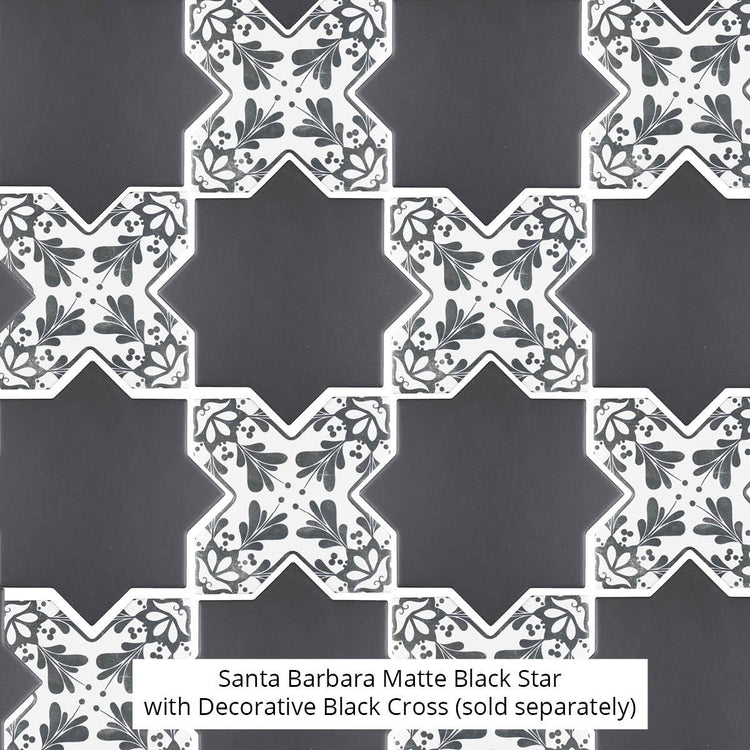 Santa Barbara Black Decorative Cross Ceramic Tile | Tile Club