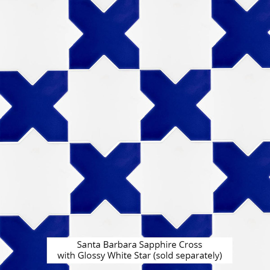Santa Barbara Glossy White Star Ceramic Tile | Star and Cross Pattern | Tile Club