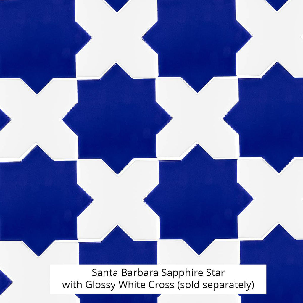 Santa Barbara Glossy White Cross Ceramic Tile | Star and Cross Pattern Tile | Tile Club