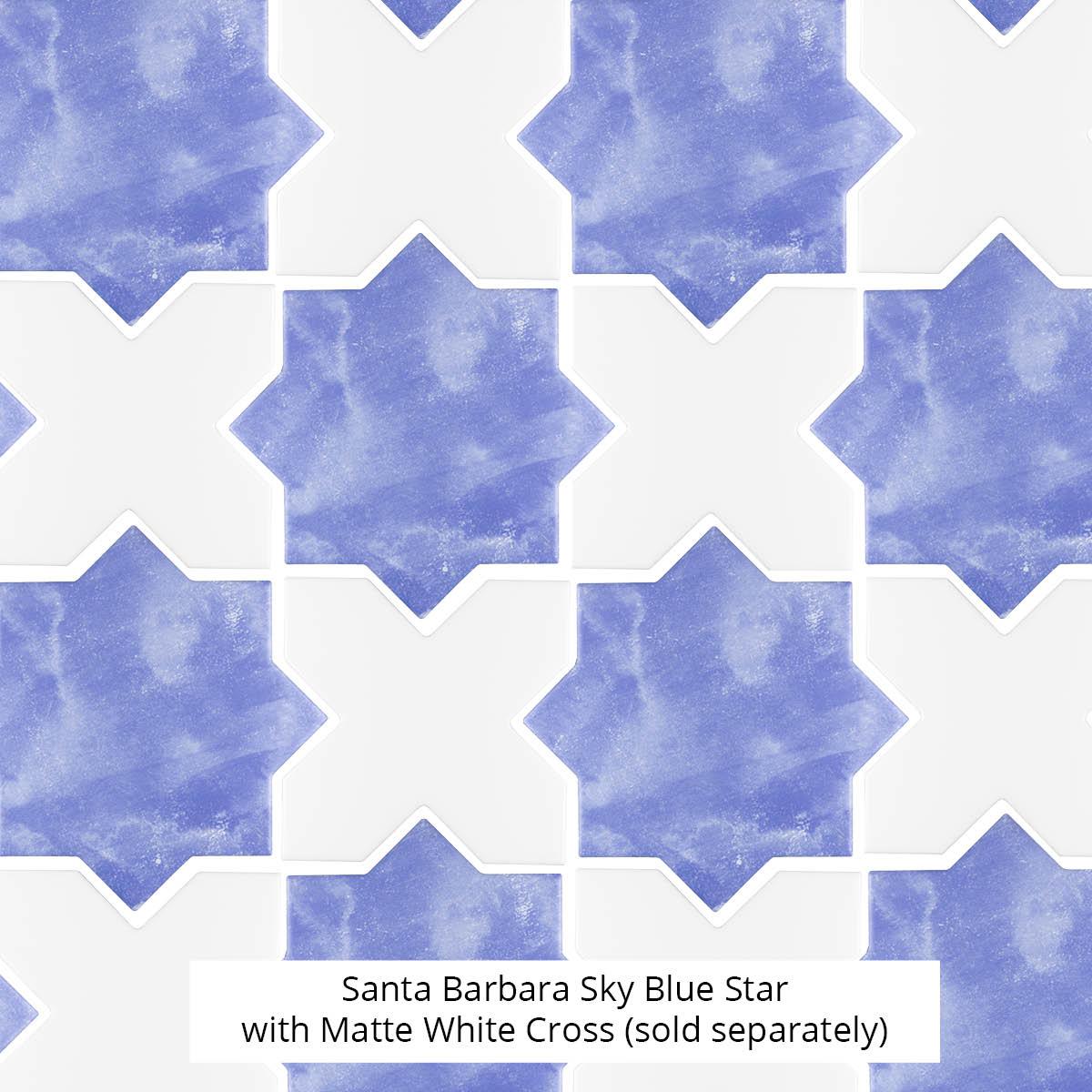 Santa Barbara Sky Blue Star Ceramic Tile | Star and Cross Pattern Tile