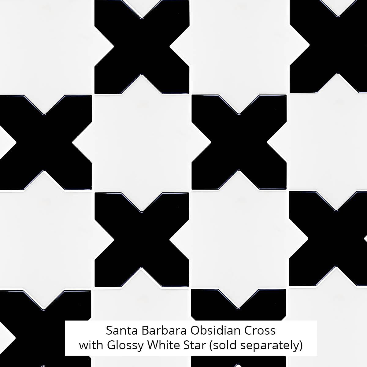 Santa Barbara Obsidian Black Cross Ceramic Tile | Star and Cross Pattern Tile | Tile Club