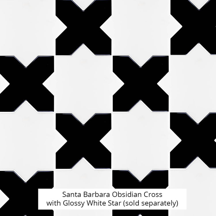 Santa Barbara Obsidian Black Cross Ceramic Tile | Star and Cross Pattern Tile | Tile Club